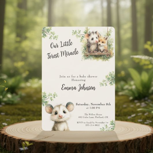 Opossum Baby Shower Invitation • Woodland Animals Save The Date