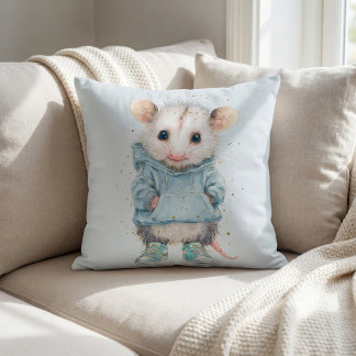 Opossum Birthday Pillow • Woodland Animal Decor Kissen