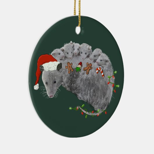 Opossum Christmas Baby Possum in Lights ummantelt Keramik Ornament (Rechts)