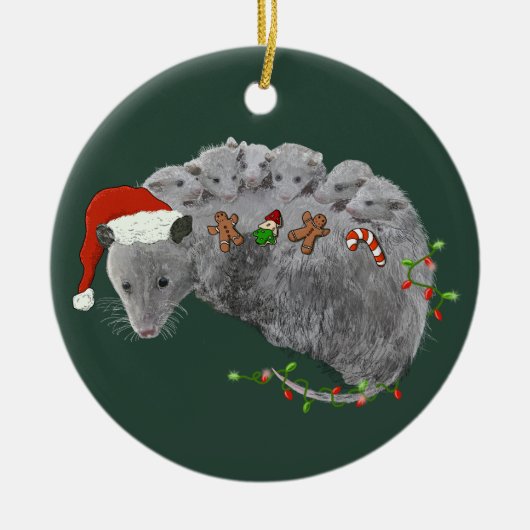 Opossum Christmas Baby Possum in Lights ummantelt Keramik Ornament (Vorne)