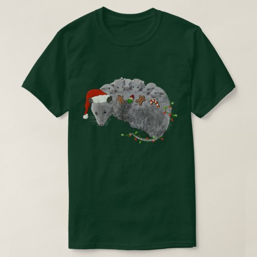 Opossum Christmas Baby Possum in Lights ummantelt T-Shirt (Design vorne)