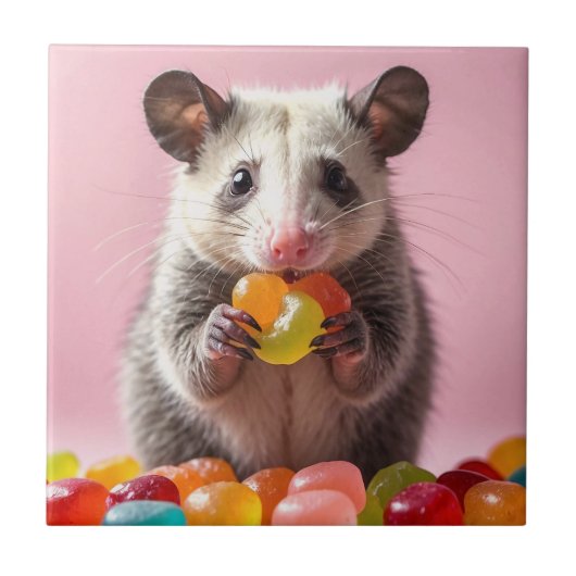 Opossum Eating Gummy Sweeties Fliese (Vorderseite)