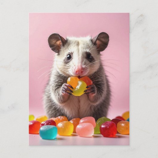 Opossum Eating Gummy Sweeties Postkarte (Vorderseite)