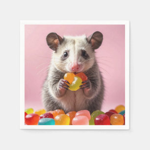 Opossum Eating Gummy Sweeties Serviette