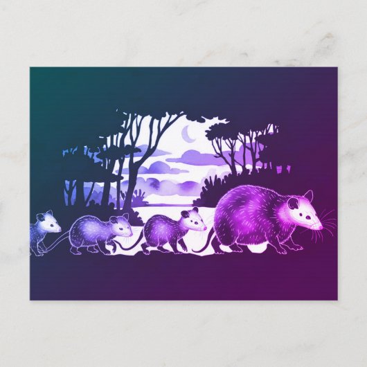 Opossum-Familie in Waldaufklärung Postkarte (Vorderseite)