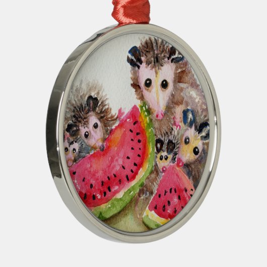 Opossum-Familien-Picknick-Verzierung Silbernes Ornament (Rechts)