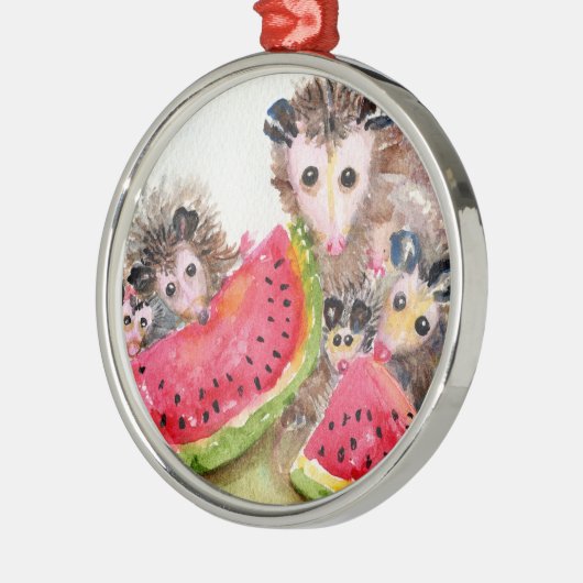 Opossum-Familien-Picknick-Verzierung Silbernes Ornament (Links)
