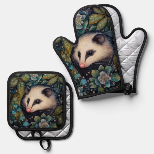 Opossum in den Brambles Ofenhandschuh & Topflappen-Set (Vorderseite/Rückseite)
