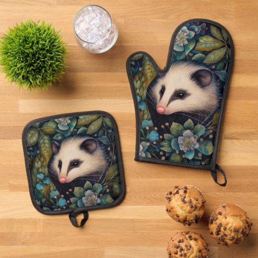 Opossum in den Brambles Ofenhandschuh & Topflappen-Set (Oben Unten)