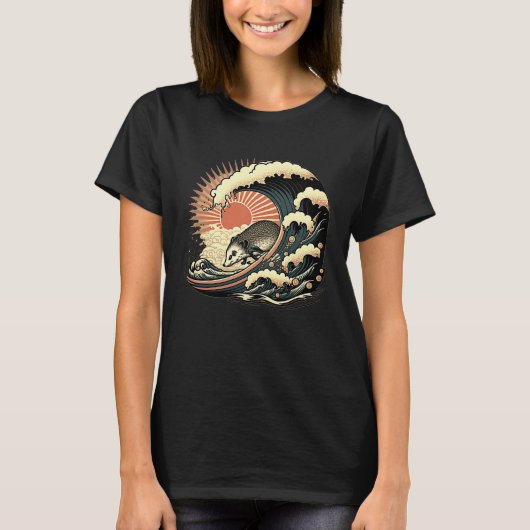 Opossum Japanese Wave  Vintage Possum T-Shirt (Vorderseite)