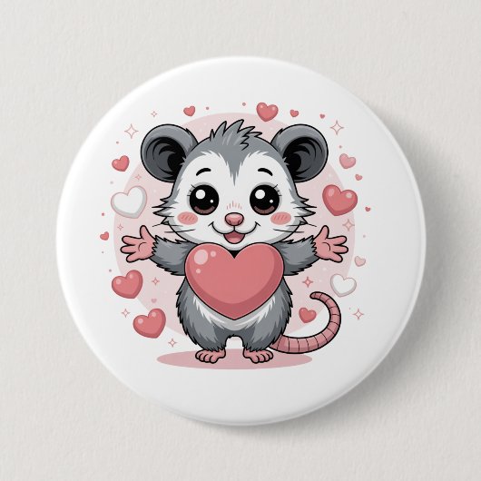 Opossum-Liebe und Freundschaft Süßes Tier Herz Des Button (Vorderseite)