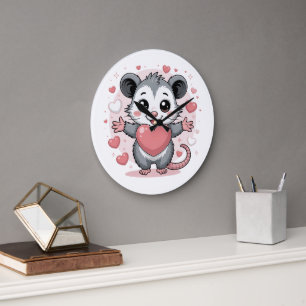 Opossum-Liebe und Freundschaft Süßes Tier Herz Des Große Wanduhr