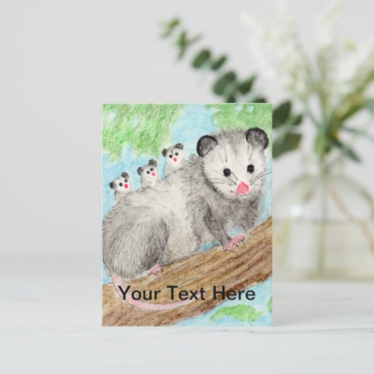 Opossum-Mama Postkarte (Stehend Vorderseite)