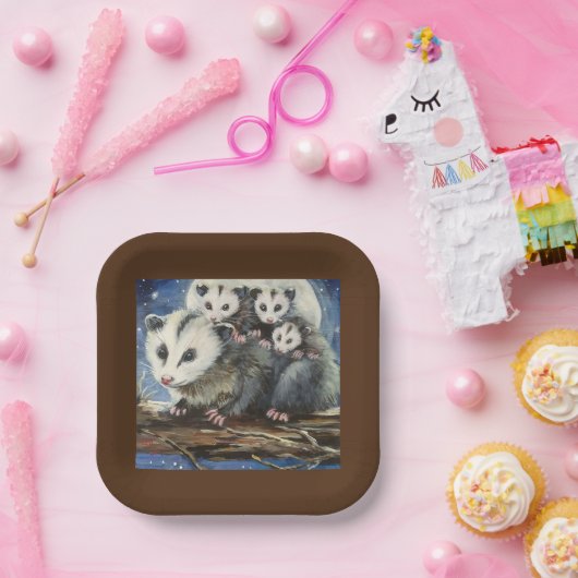 opossum Mama und Babys Papier Teller (Party)
