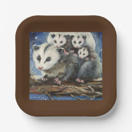 opossum Mama und Babys Papier Teller