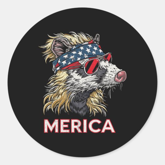 Opossum Possum - Patriotische USA 4. Juli Amerika Runder Aufkleber (Vorderseite)