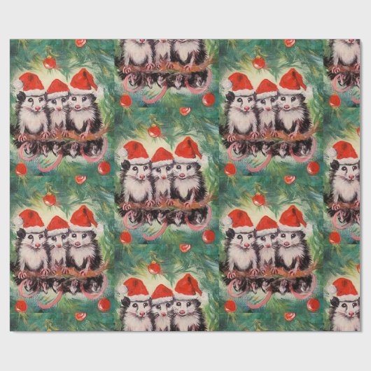 Opossum Santas Wrapping Paper Geschenkpapier (Flach)