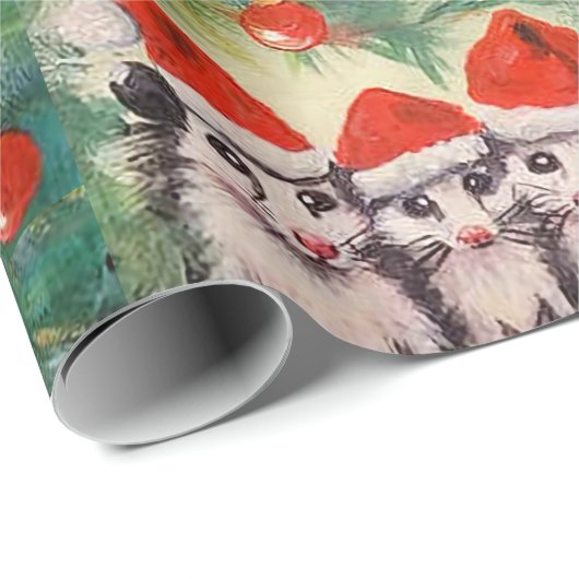 Opossum Santas Wrapping Paper Geschenkpapier (Rolleneckpunkt)