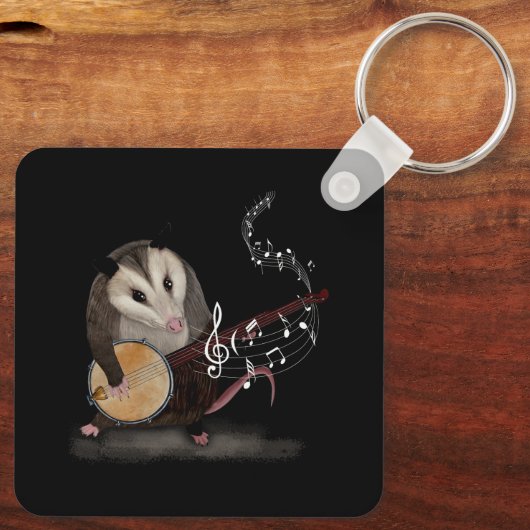 Opossum Spielen Banjo Gitarre Possum Live Weird Tr Schlüsselanhänger (Rückseite)