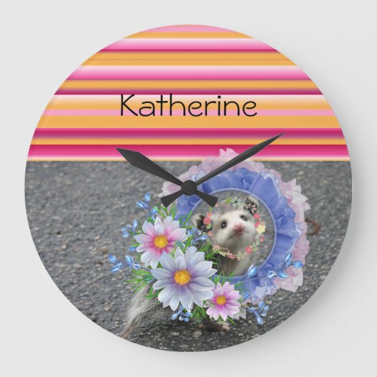 Opossum-Streifensperre Große Wanduhr (Vorderseite)