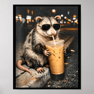 Opossum trinkt eisgekühlten Kaffee Lustiges Tier M Poster