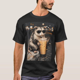 Opossum trinkt eisgekühlten Kaffee Lustiges Tier T-Shirt