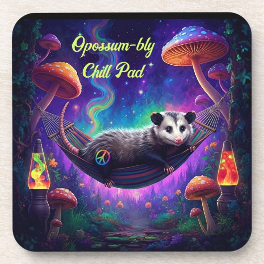 Opossum Trippy Psychedelic Hippie Custom Personal Getränkeuntersetzer (Vorderseite)