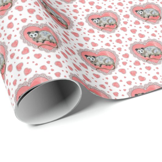 Opossum Valentinstag Geschenkpapier (Rolleneckpunkt)