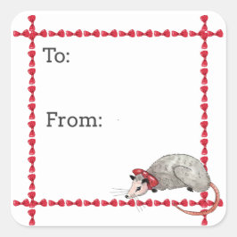 Opossum-Weihnachtssticker Quadratischer Aufkleber