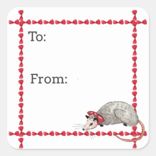 Opossum-Weihnachtssticker Quadratischer Aufkleber