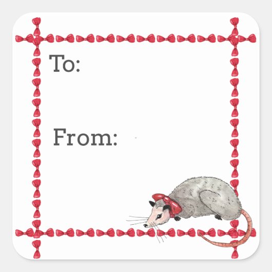 Opossum-Weihnachtssticker Quadratischer Aufkleber (Vorderseite)