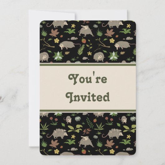 Opossummen in Black Birthday Party Einladung (Vorderseite)