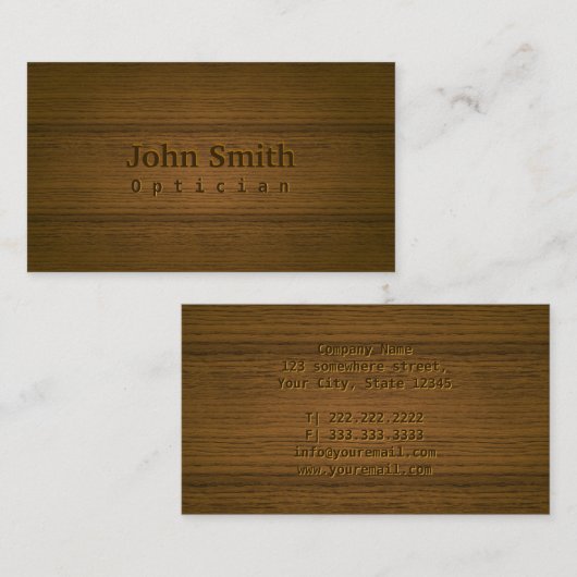Optician Elegant Wood Hintergrund Visitenkarte (Vorne/Hinten)