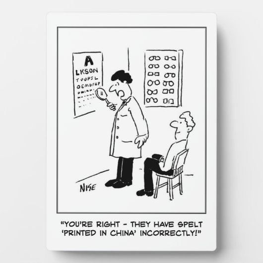 Optiker, der einen Augentest ablegt. Funny Fotoplatte (Vorderseite)