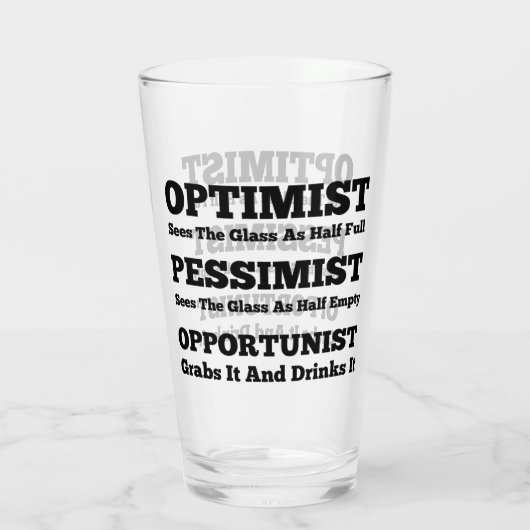 Optimist, Pessimist und Opportunist Glas (Rückseite)