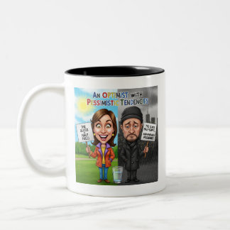 Optimist vs Pessimist Funny Mug Quote Zweifarbige Tasse