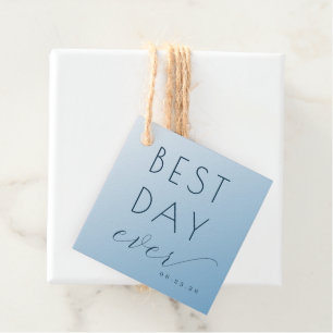 Optimistische blaue minimalistische Hochzeitsgunst Geschenkanhänger