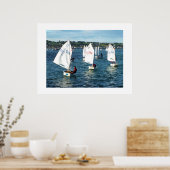 Optimistische Boote, die an Land fahren Poster (Küche)