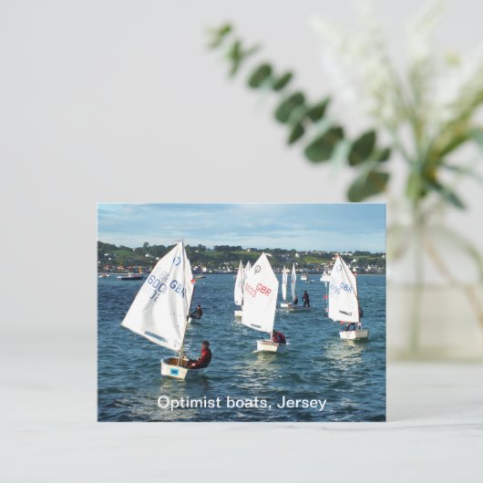 Optimistische Boote in Jersey Postkarte (Stehend Vorderseite)