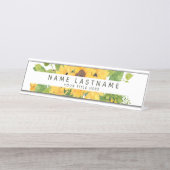 Optimistische Sonnenblumen Titel White Custom Schreibtischnamensplakette (Vorderseite )