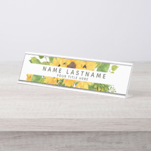 Optimistische Sonnenblumen Titel White Custom Schreibtischnamensplakette