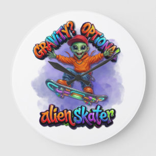 Optional Gravity Alien Skater Hoverboard Weltraum Große Wanduhr