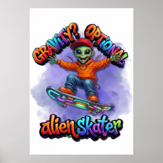 Optional Gravity Alien Skater Hoverboard Weltraum Poster (Vorne)