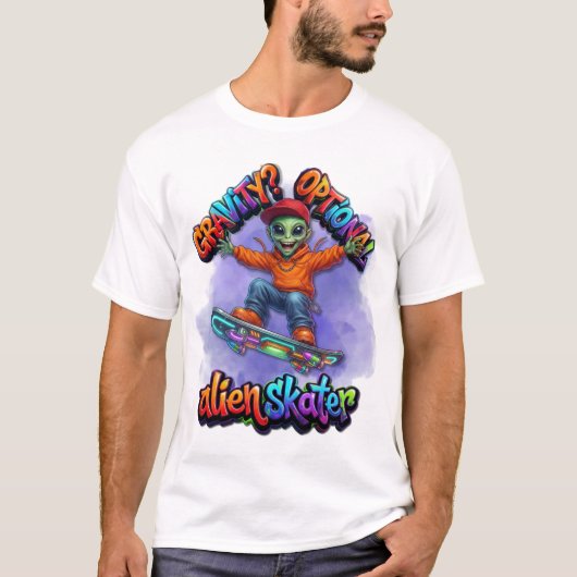 Optional Gravity Alien Skater Hoverboard Weltraum T-Shirt (Vorderseite)