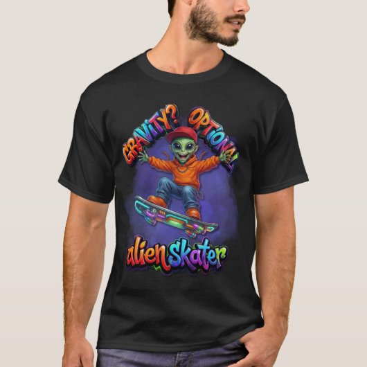 Optional Gravity Alien Skater Hoverboard Weltraum T-Shirt (Vorderseite)