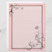 Optionale Linien Briefkopf mit Blumenrahmen rosa (Vorne/Hinten)