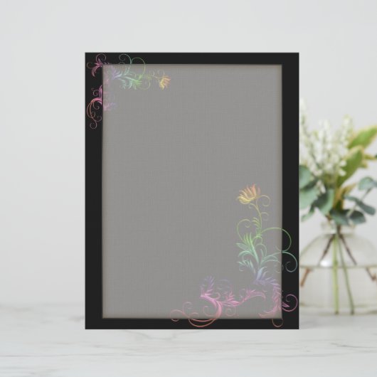 Optionale Linienschrift Rainbow Florals auf schwar (Stehend Vorderseite)