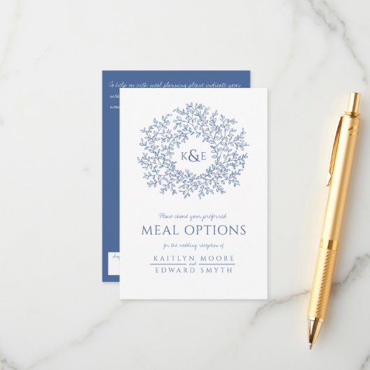 Optionen für eine Mahlzeit mit blauen Blättern Begleitkarte (Vorderseite/Rückseite Beispiel)