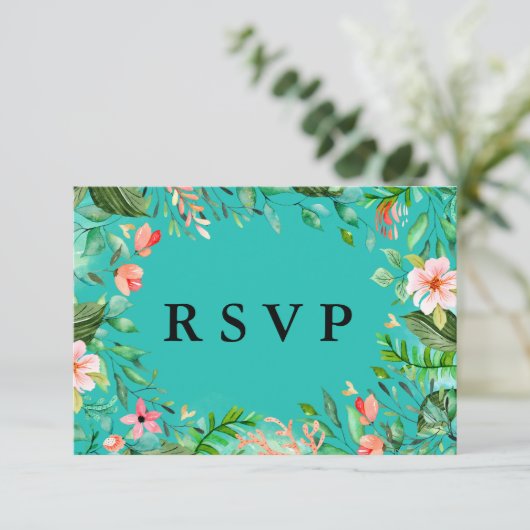Optionen für tropische botanische Hochzeiten RSVP  (Stehend Vorderseite)