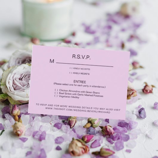 Optionen zum Abendessen mit blassem Lavendel RSVP  Karte